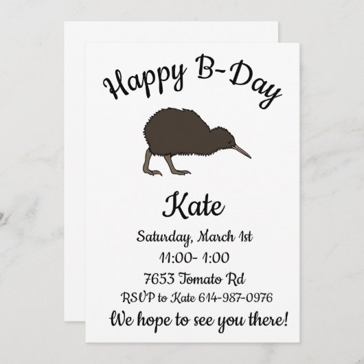 Invitation Joyeux B-day Kiwi oiseau tropical (Devant / Derrière)
