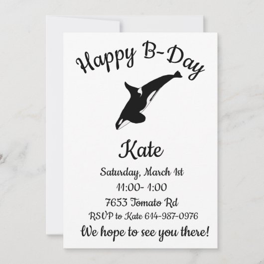 Invitation Joyeux B-day Orca Whale (Devant)