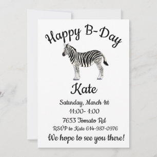 Invitation Joyeux B-day Zebra