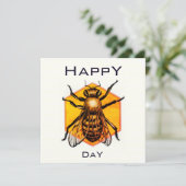 Invitation Joyeux B jour Miel abeilles orange jaune amusant a (Debout devant)