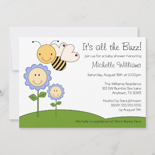 Invitation Joyeux Baby shower Bumble Bee Blue Daisy (Devant)