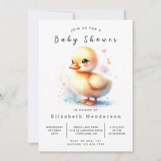 Invitation Joyeux Baby shower de canard à imprimer (Devant)