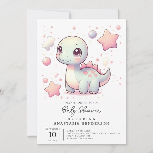 Invitation Joyeux Baby shower de dinosaures mignonnes (Devant)
