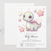 Invitation Joyeux Baby shower de dinosaures mignonnes (Devant / Derrière)