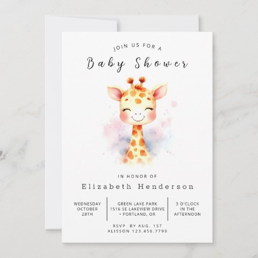 Invitation Joyeux Baby shower de girafe à imprimer (Devant)