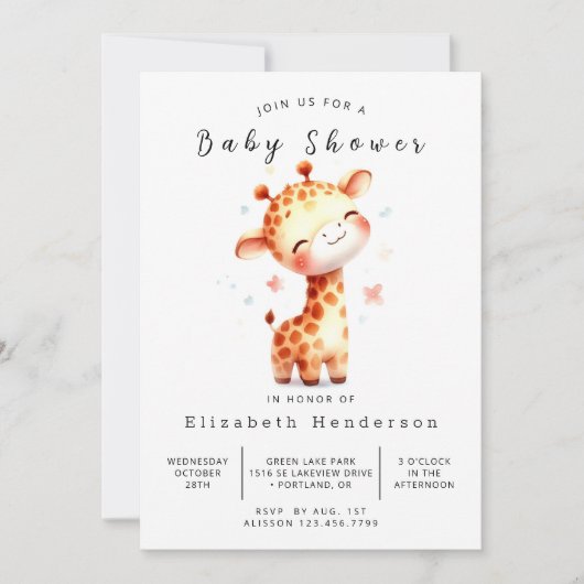 Invitation Joyeux Baby shower de Giraffe Editable (Devant)