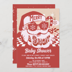 Invitation Joyeux Baby shower de Noël Retro Père Noël Bright