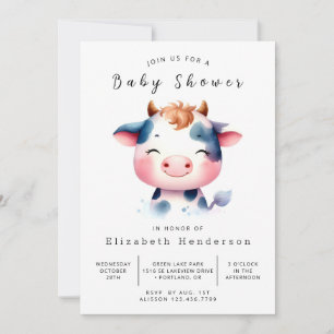 Invitation Joyeux Baby shower de vache à grange élégant