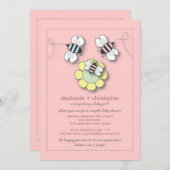 Invitation Joyeux Baby shower des couples d'abeilles (Devant / Derrière)