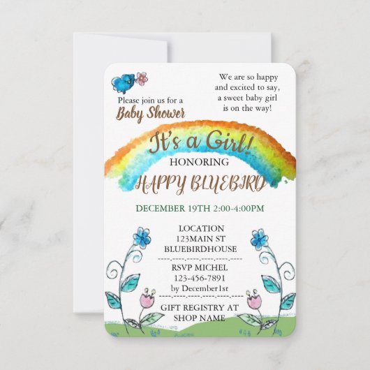Invitation Joyeux Baby shower d'oiseaux bleus (Devant)