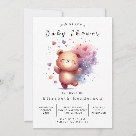Invitation Joyeux Baby shower d'ours personnalisé (Devant)
