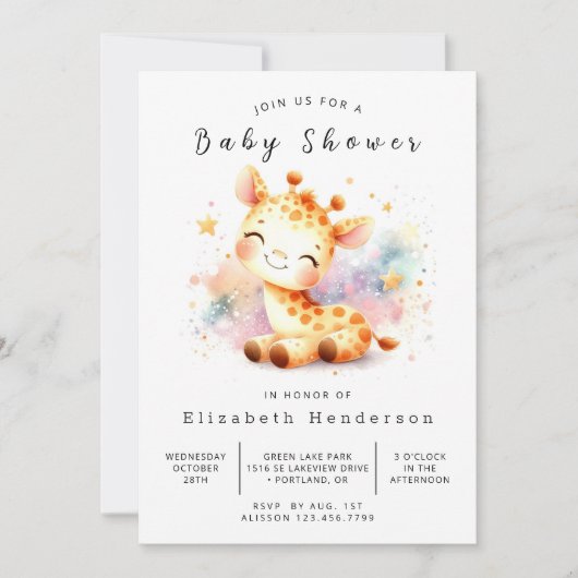 Invitation Joyeux Baby shower en ligne de la Giraffe (Devant)