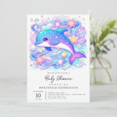 Invitation Joyeux Baby shower Whimsical Dolphin (Debout devant)