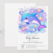 Invitation Joyeux Baby shower Whimsical Dolphin (Devant / Derrière)