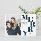 Invitation Joyeux | Blue Buffalo Plaid Photo Holiday (Debout devant)