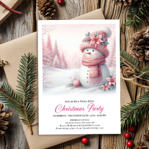 Invitation Joyeux Bonhomme de Neige Rose Enfants Noël Numériq