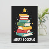 Invitation Joyeux Bookmas - Pile de livres festive pour les a (Debout devant)
