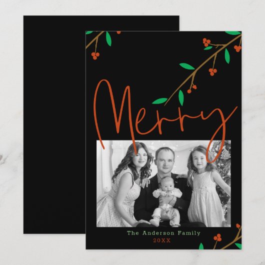 Invitation Joyeux Botanique Black Berry Branch Fête des Fêtes (Devant / Derrière)