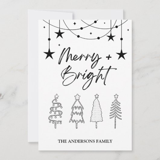 Invitation Joyeux Bright Élégant Script Pine Arbres Noël (Devant)
