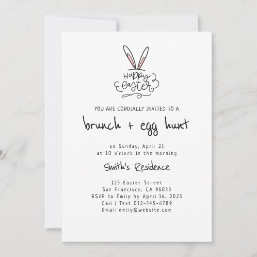 Invitation Joyeux Brunch de Pâques et chasse aux oeufs (Devant)