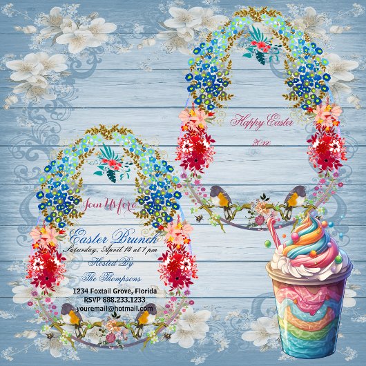 Invitation Joyeux Brunch de Pâques Oiseaux décoratifs Oiseaux