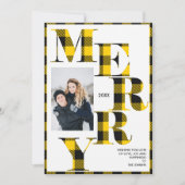 Invitation Joyeux Buffle Jaune Plaid Vacances Photo Verte (Devant)