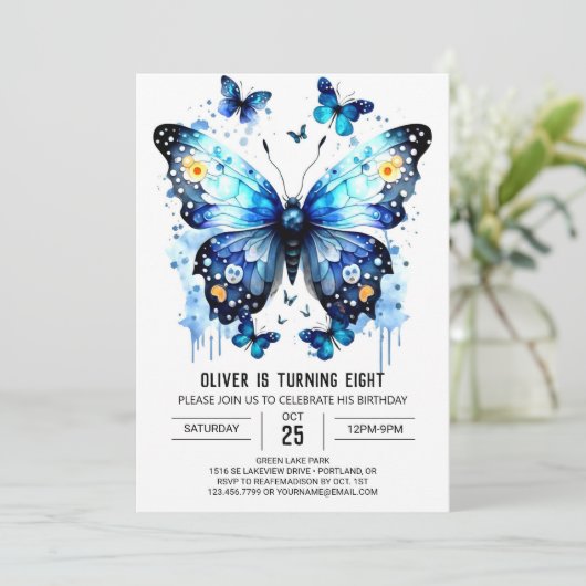 Invitation Joyeux Butterfly Boy à édition (Debout devant)