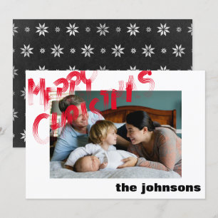 Invitation Joyeux Calibrage photo Black Snowflakes Argent