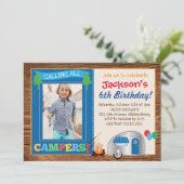 Invitation Joyeux Camper Boy Photo Fête d'anniversaire (Debout devant)