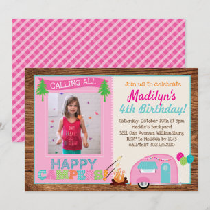 Invitation Joyeux Camper Girl Photo Anniversaire