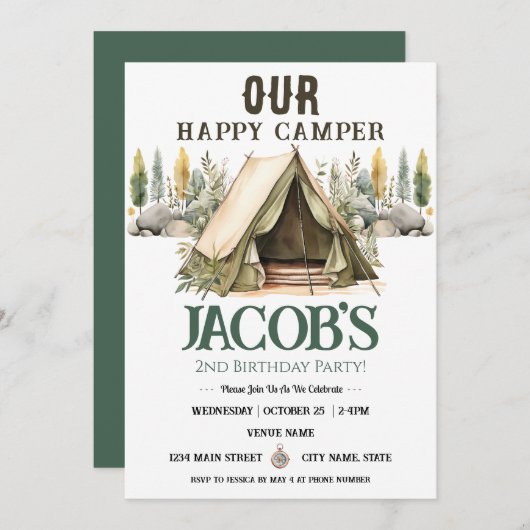 Invitation Joyeux Camper Kids2nd Birthday (Devant / Derrière)