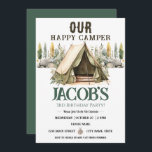 Invitation Joyeux Camper Kids 3e anniversaire<br><div class="desc">Fun neutre thème de camping anniversaire enfants fête. Disponible en téléchargement numérique imprimable. Idéal pour toute saison. Construisons quelque chose d'amusant pour votre petit à l'occasion de leur anniversaire ! Personnalisé,  personnalisé,  éditable téléchargement électronique aquarelle tente,  arbres,  bois,  boussole,  aventure commence,  joyeux camper</div>