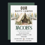 Invitation Joyeux Camper Kids 5e anniversaire<br><div class="desc">Fun neutre thème de camping anniversaire enfants fête. Disponible en téléchargement numérique imprimable. Idéal pour toute saison. Construisons quelque chose d'amusant pour votre petit à l'occasion de leur anniversaire ! Personnalisé,  personnalisé,  éditable téléchargement électronique aquarelle tente,  arbres,  bois,  boussole,  aventure commence,  joyeux camper</div>