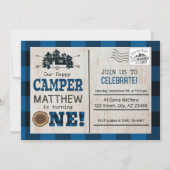 Invitation Joyeux Camper Lumberjack Flannel Premier anniversa (Devant)