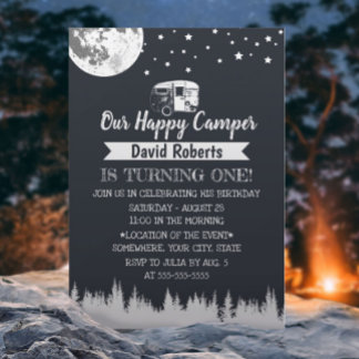 Invitation Joyeux Camper Moon Stars Forest Anniversaire