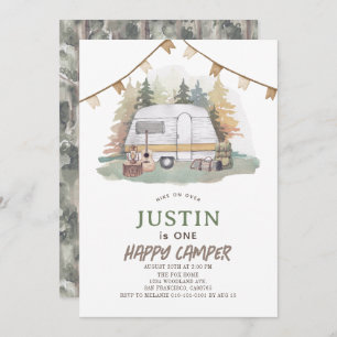 Invitation Joyeux Camper Mountain Forest Boy 1er anniversaire
