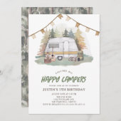 Invitation Joyeux Camper Mountain Forest Boy Anniversaire (Devant / Derrière)