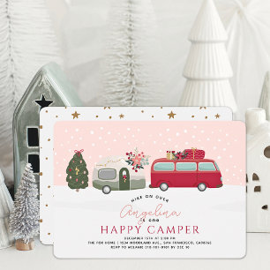 Invitation Joyeux Camper Noël Pink 1er anniversaire