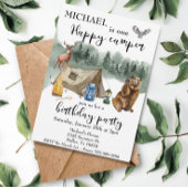 Invitation Joyeux Camper Ours de Forêt Anniversaire