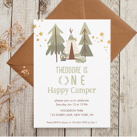 Invitation Joyeux Camper Woodland Premier Anniversaire