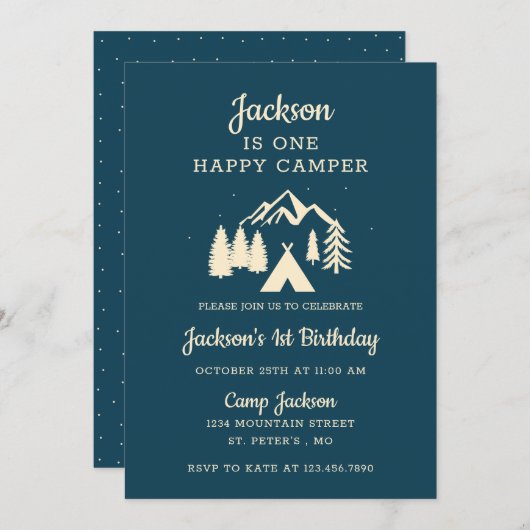 Invitation Joyeux Camping Anniversaire (Devant / Derrière)
