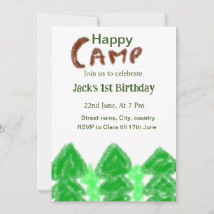 Invitation Joyeux camping campeur un anniversaire enfants arb