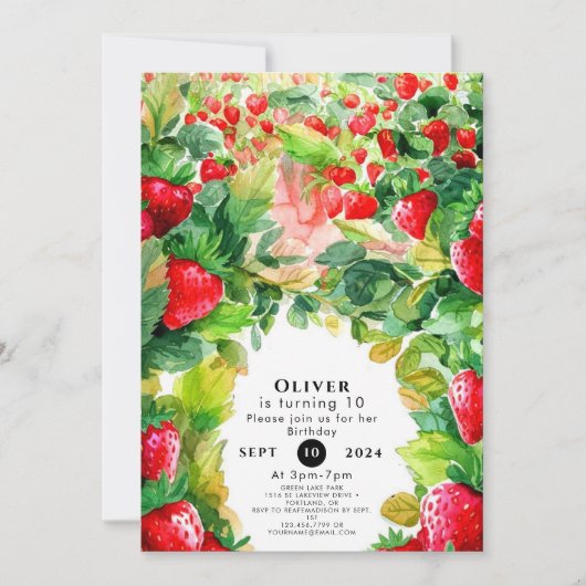 Invitation Joyeux Charme Whimsical fraise Anniversaire (Devant)