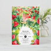 Invitation Joyeux Charme Whimsical fraise Anniversaire (Debout devant)
