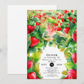 Invitation Joyeux Charme Whimsical fraise Anniversaire (Devant / Derrière)