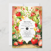 Invitation Joyeux Charming Boho fraise Anniversaire (Devant)