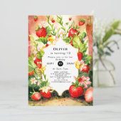 Invitation Joyeux Charming Boho fraise Anniversaire (Debout devant)
