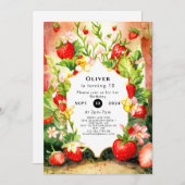 Invitation Joyeux Charming Boho fraise Anniversaire (Devant / Derrière)