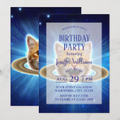 Invitation Joyeux chat dans l'espace. (Devant / Derrière)