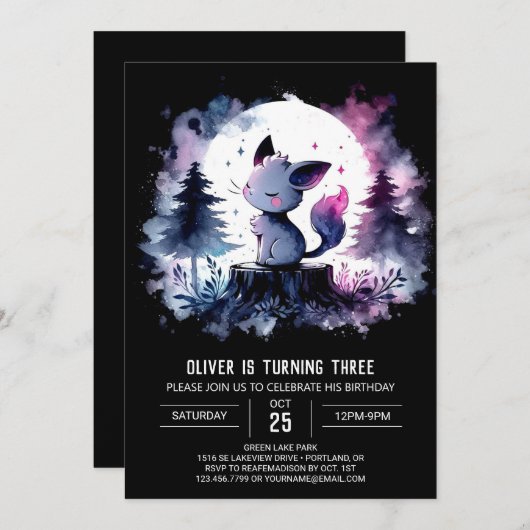 Invitation Joyeux Chat Doux anniversaire (Devant / Derrière)